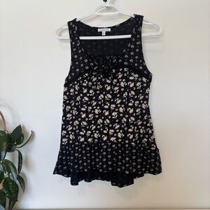 Patrons of Peace | Black and Cream Floral Tank Top
